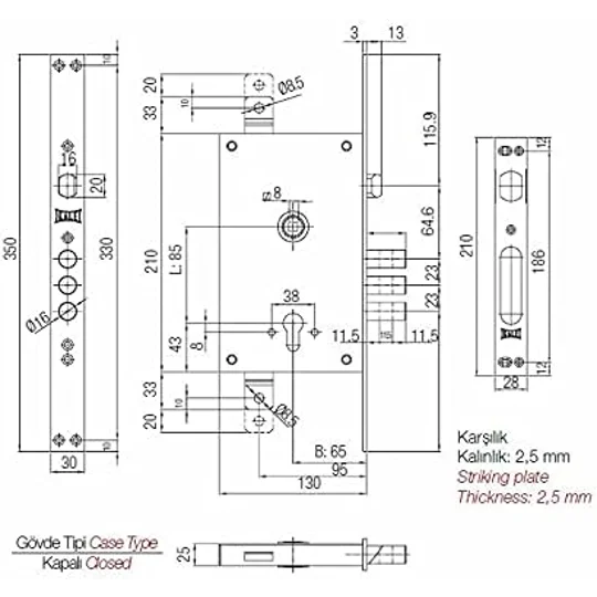 Kale Kilit 352R / 3 -Point Locking/for Steel Doors