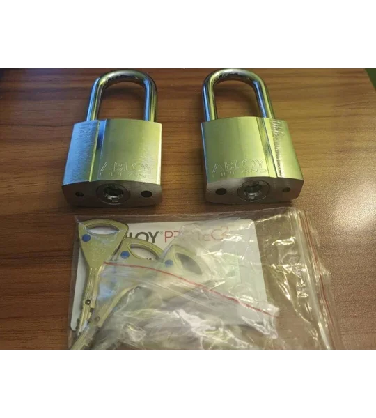 2 X ABLOY PL330/50T PROTEC 2 Keyed Alike Padlocks with 4 Keys