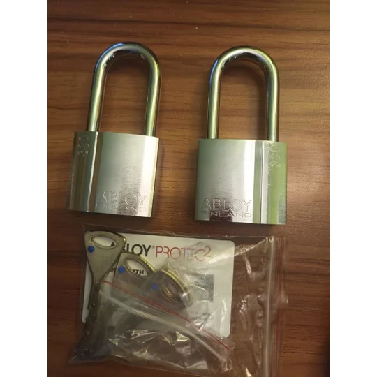 2 X ABLOY PL330/50T PROTEC 2 Keyed Alike Padlocks with 4 Keys