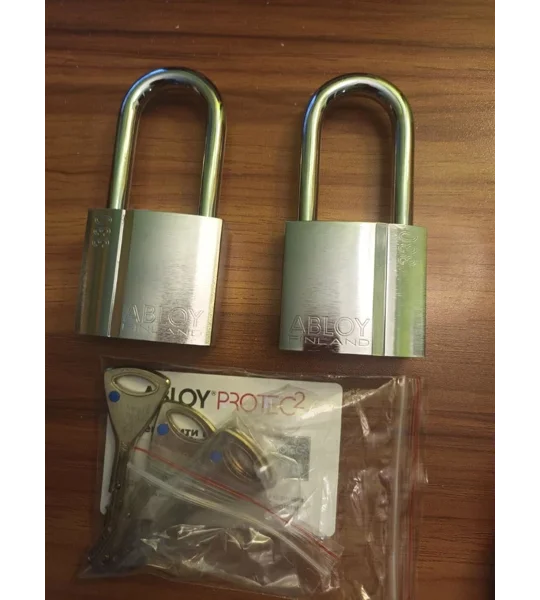 2 X ABLOY PL330/50T PROTEC 2 Keyed Alike Padlocks with 4 Keys