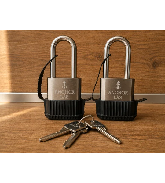 2 Keyed Alike Padlocks ANCHOR LÅS 802-2 S60 Oval WP with Abus Cylinders