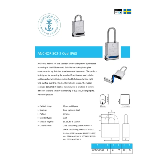 ANCHOR LÅS 802-2 S60 IP68 High Security Weather Proof Padlock