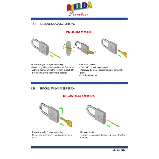 RIELDA 900-50/29 RS1 Padlocks Re-programable High Security/With Key Set 3+1