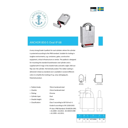 ANCHOR LÅS 850-5 S27 IP68 High Security Padlock