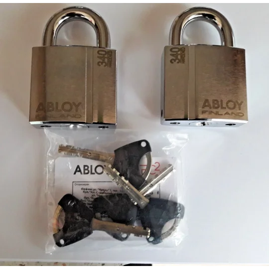 2 X Keyed Alike Padlocks ABLOY PROTEC2 PL340/25 T /High-Security/ With 4 Keys