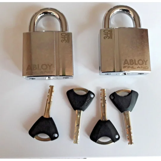 2 X Keyed Alike Padlocks ABLOY PROTEC2 PL340/25 T /High-Security/ With 4 Keys
