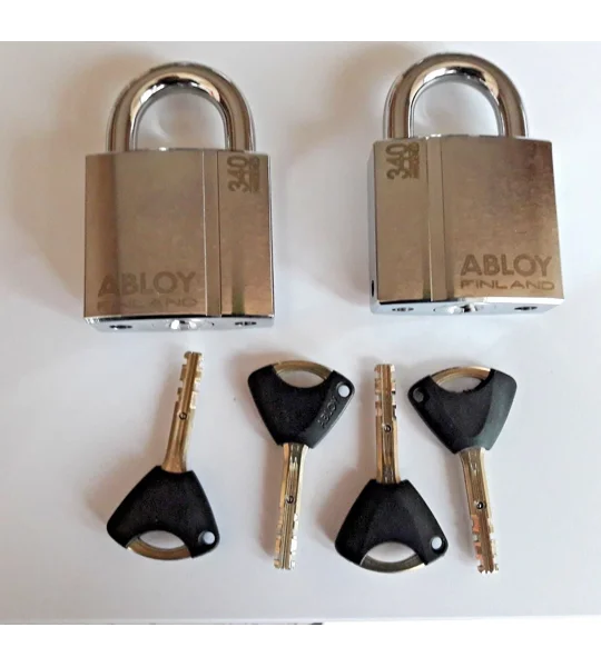 2 X Keyed Alike Padlocks ABLOY PROTEC2 PL340/25 T /High-Security/ With 4 Keys