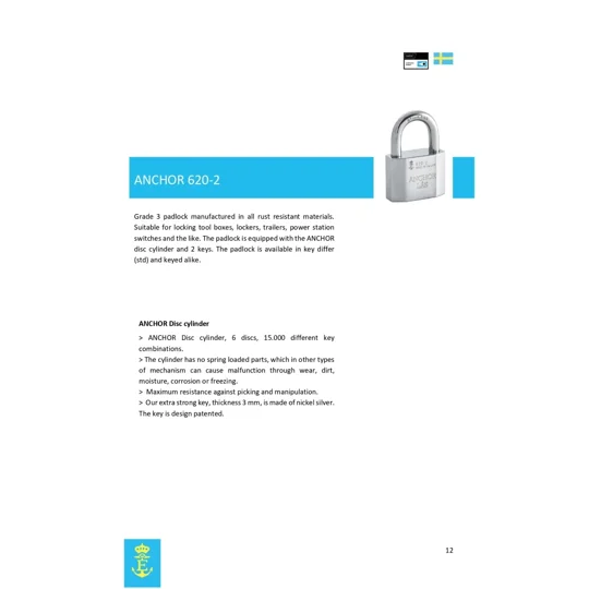 2 X ANCHOR LÅS 620-2 S25/Sweden/ Keyed Alike Padlock With 4 keys