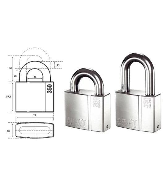 2 X ABLOY PL 350/25 T PROTEC2 Keyed Alike Hardened Steel Padlocks With 4 Keys