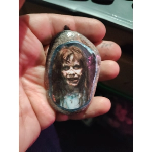 Handcrafted : Possessed Regan / The Exorcist  Decorated Horror Rock  | Collectors Item OOAK