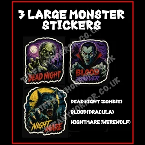 3 Monster Stickers, Dracula, Zombie, Werewolf