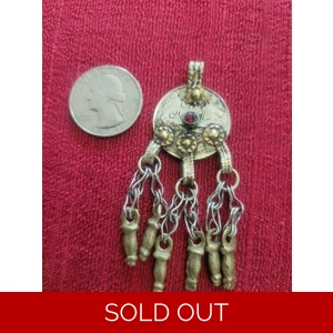 Kuchi Coin Pendant - Red Gem #10