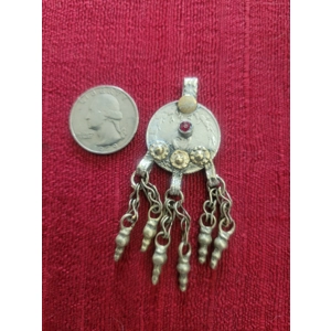 Kuchi Coin Pendant - Red Gem #11