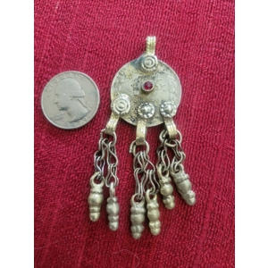 Kuchi Coin Pendant - Red Gem #8