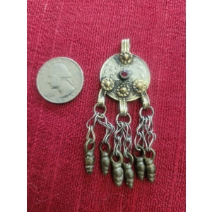 Kuchi Coin Pendant - Red Gem #9