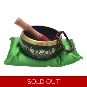 12cm Green Singing Bowl with Buddha design.