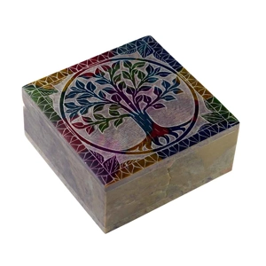 Soapstone Square Tree Of Life Keepsake Box
