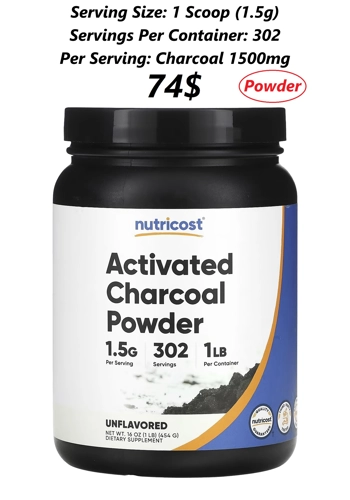 Activated Charcoal 1500mg 302' - Nutricost