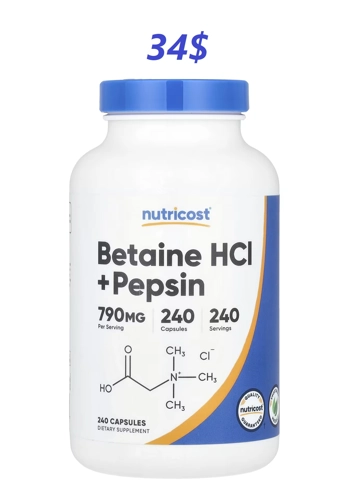 Betaine HCl + Pepsin 790mg 240' - Nutricost