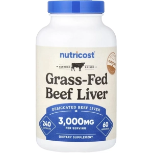 Grass-Fed Beef Liver 3000mg 240' - Nutricost (3000mg Per 4 Capsules)