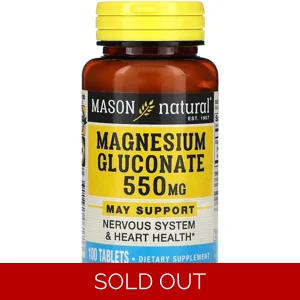 Magnesium Gluconate 550mg 100 Pills - Mason Natural Bottle - Lebanon Supplements