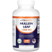 Mullein 1000mg 200 Pills - Vitamatic (1000mg Per 3 Capsules) Bottle - Lebanon Supplements