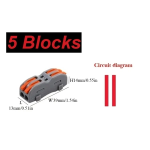 5x Wire Connector 2 Pin Splicing Terminal Blocks, Led Strip Lighting Electric Quick Connectors