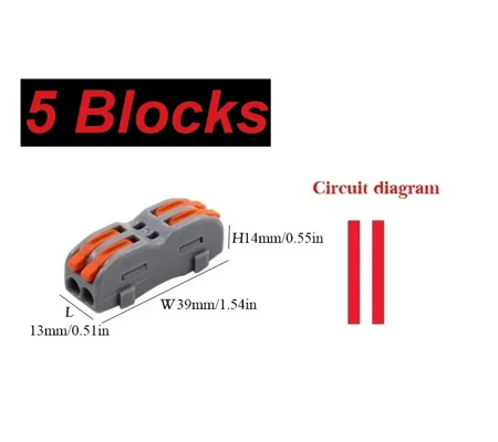 ~5x Wire Connector 2 Pin Splicing Terminal Blocks, Led Strip Lighting Electric Quick Connectors