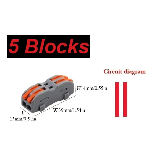 ~5x Wire Connector 2 Pin Splicing Terminal Blocks, Led Strip Lighting Electric Quick Connectors