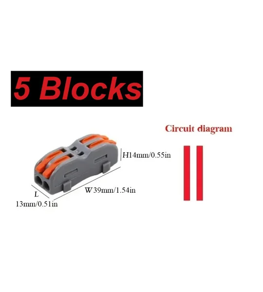 ~5x Wire Connector 2 Pin Splicing Terminal Blocks, Led Strip Lighting Electric Quick Connectors