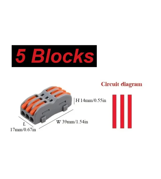 ~5x Wire Connector 3 Pin Splicing Terminal Blocks, Led Strip Lighting Electric Quick Connectors