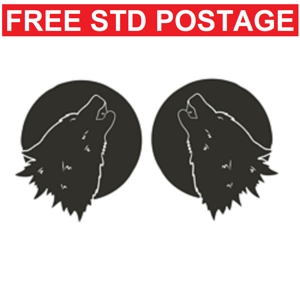 Pair Of Wolves Howling with Black Moon, Left & Right, 2 sizes