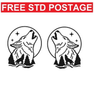 Pair Of Wolves Howling with White Moon, Left & Right, 2 sizes
