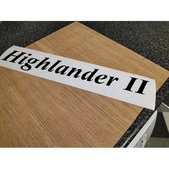 ~2 x Highlander 2 Decal In Times New Roman Font