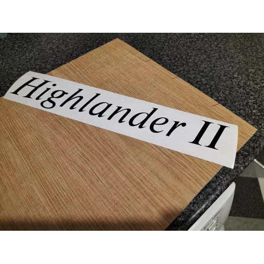 ~2 x Highlander 2 Decal In OptiTimes Roman Italic Font