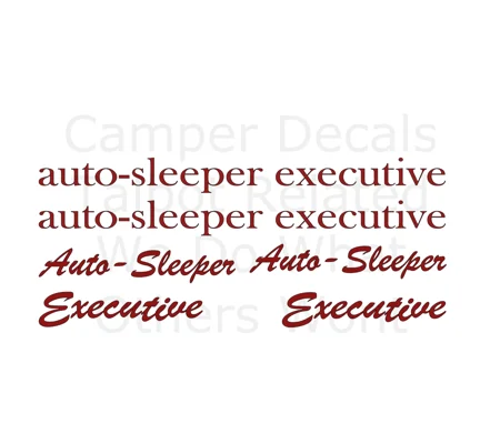 Set Of 6 Auto Sleeper Executive Vinyl Decal Mixed Fonts