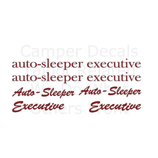 Set Of 6 Auto Sleeper Executive Vinyl Decal Mixed Fonts