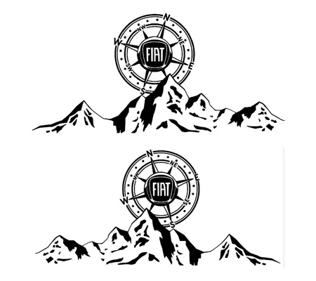 ~2 x Fiat Vinyl Decals 21" x 10" Fiat Logo Decal, Sticker over a Mountain, Large 21in x 10in