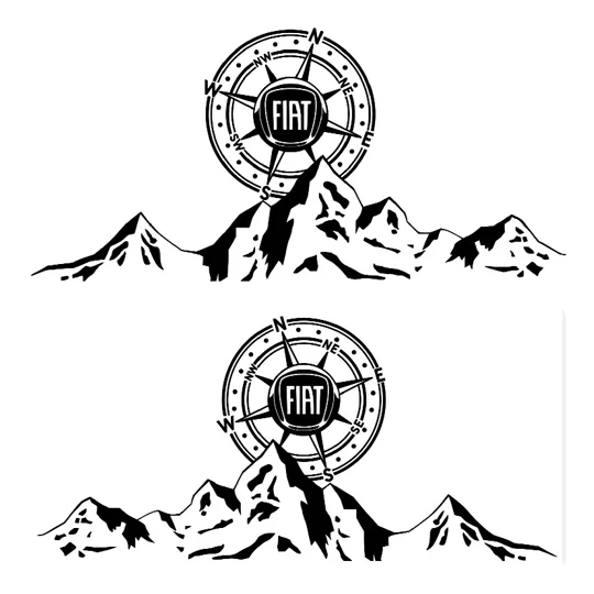 ~2 x Fiat Vinyl Decals 21" x 10" Fiat Logo Decal, Sticker over a Mountain, Large 21in x 10in
