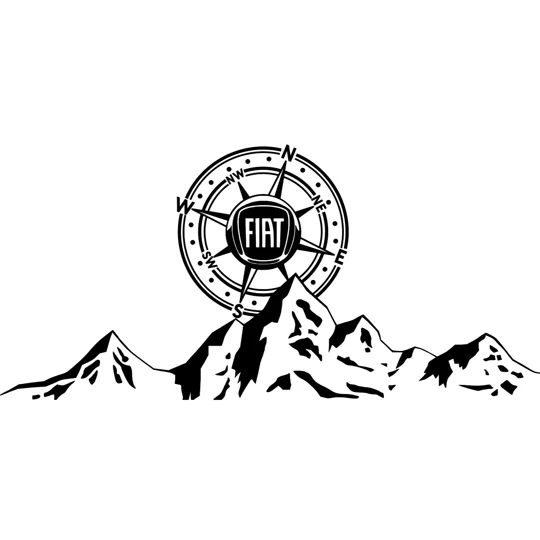 ~2 x Fiat Vinyl Decals 21" x 10" Fiat Logo Decal, Sticker over a Mountain, Large 21in x 10in