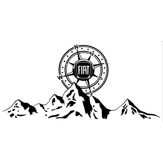 ~2 x Fiat Vinyl Decals 21" x 10" Fiat Logo Decal, Sticker over a Mountain, Large 21in x 10in