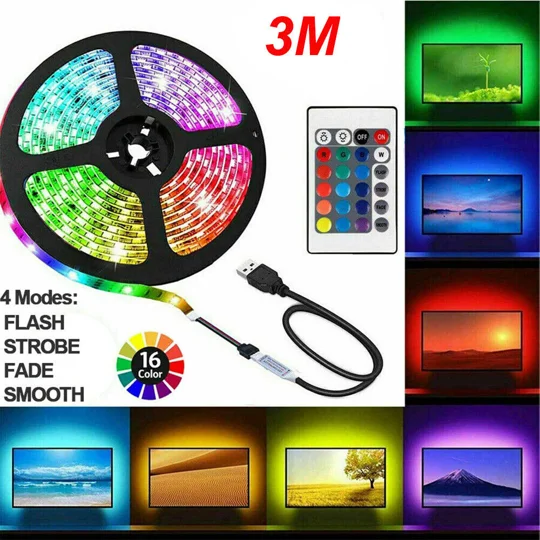~5/10 mtr Strip Light RGB 5050 24 keys Remote Control Multiple Mode Switching