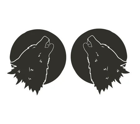 Pair Of Wolves Howling with Black Moon, Left & Right, 2 sizes