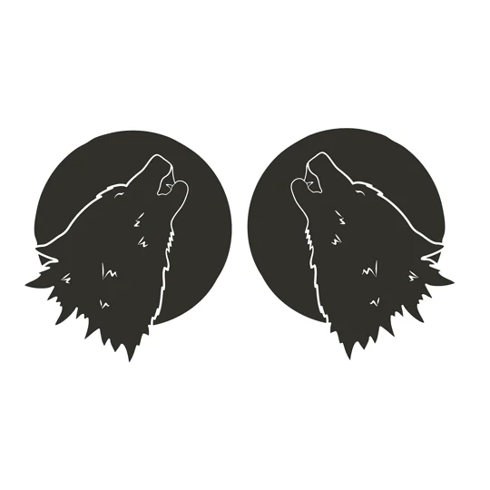 Pair Of Wolves Howling with Black Moon, Left & Right, 2 sizes