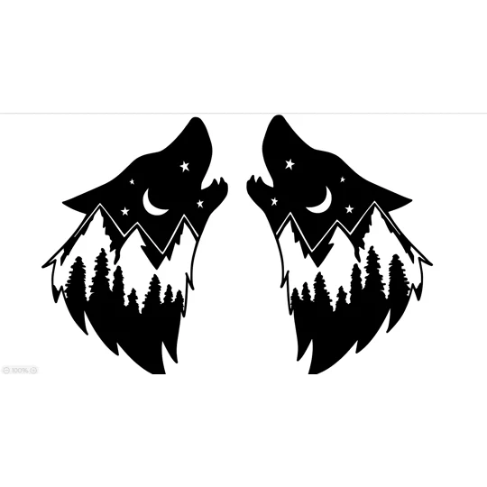 Pair Of Wolves with Mountain, Left & Right, 2 sizes