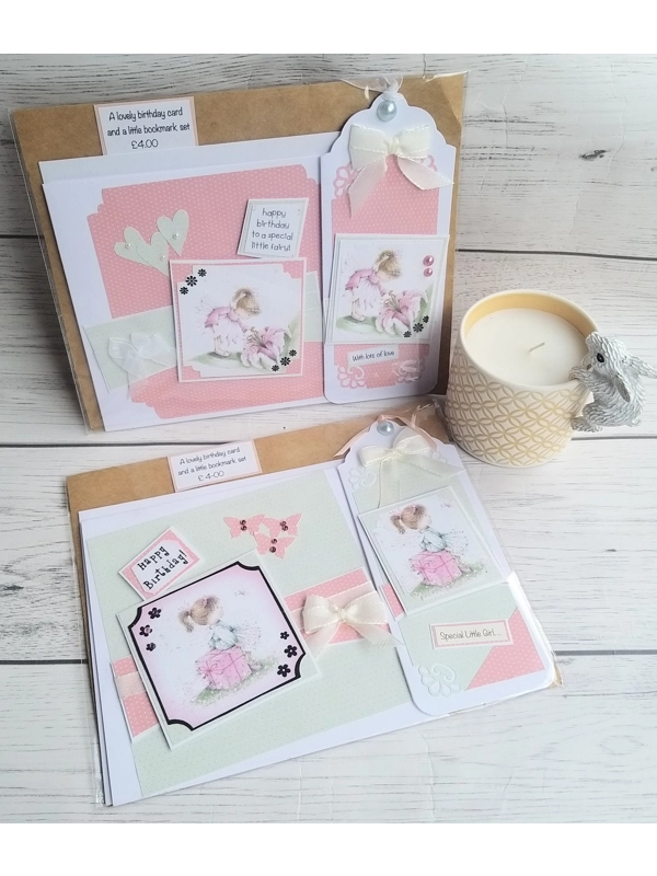 Little girls birthday card and bookmark set personalised