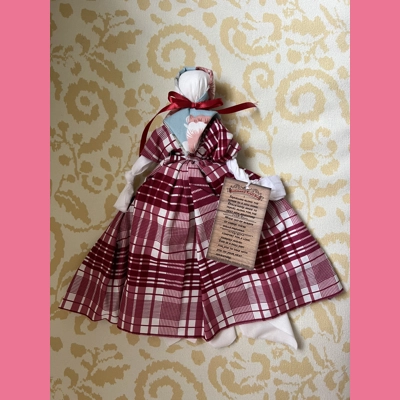Hammond trail rag doll flowers pinkish red and white plaid design