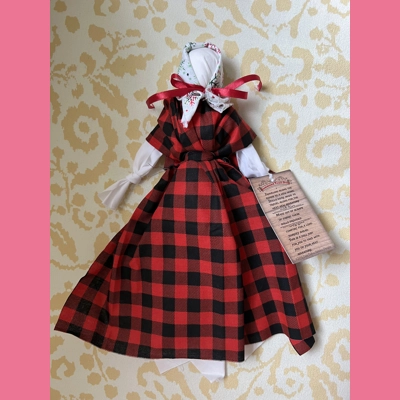Hammond trail rag doll snowflake red and black buffalo plaid design