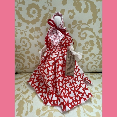 Hammond Trail doll flowers red with white hearts design