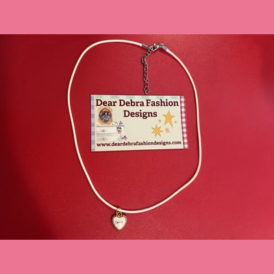 Love Heart Charm With Leather beige Necklace with Lobster Clasp